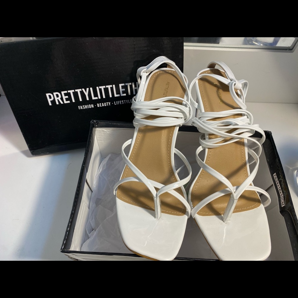 White Strap Up heels